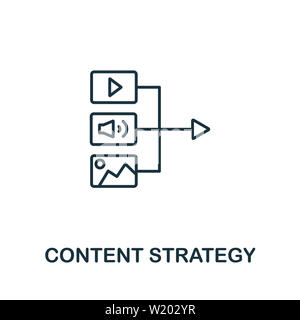 Symbol für Inhaltsstrategie. Thin Line Concept Element aus der Sammlung von Content Icons. Symbol für die Strategie für kreative Inhalte für mobile Apps und die Nutzung des Internets Stockfoto