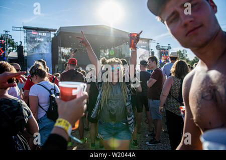 Hradec Kralove, Tschechische Republik. 04. Juli, 2019. Musik Festival Rock für Menschen geöffnet wird, läuft bis zum 6. Juli in Hradec Kralove, Tschechische Republik, 4. Juli 2019. Quelle: David Tanecek/CTK Photo/Alamy leben Nachrichten Stockfoto