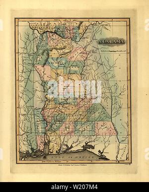 1826 Karte von Alabama - Klassiker Antiquarische Karte von Lucas Stockfoto