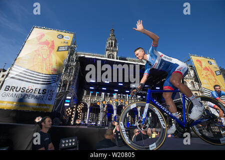 Brüssel, Belgien. 04. Juli, 2019. Brüssel - 4-07-2019, Radfahren, Team Präsentation, le grand ab Brüssel, Niki Terpstra Credit: Pro Schüsse/Alamy leben Nachrichten Stockfoto