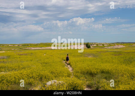 Frau wandern in der Wiese Stockfoto