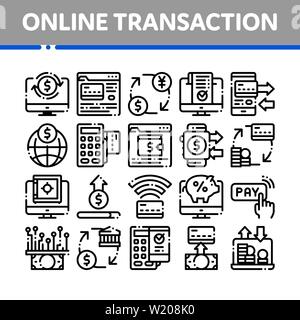 Online Transaktionen Vektor dünne Linie Symbole gesetzt Stock Vektor