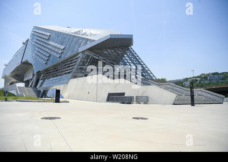 04 Juli 2019, Frankreich (Frankreich), Lyon: Außenansicht des Museums 'Musée des Confluences". Foto: Sebastian Gollnow/dpa Stockfoto