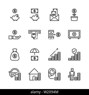 Geld sparen und Investitionen Icon Set. Vector Illustration Stock Vektor