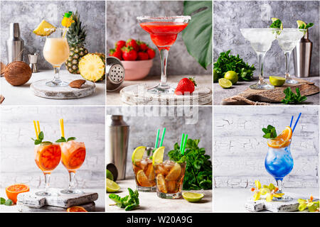 Verschiedene Sommercocktails. Essen collage Stockfoto