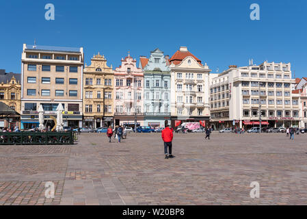 Plzen, Tschechische Republik, 13/05/2019 historische Wohngebäude in der Kathedrale von St. Bartholomäus, berühmte und historische Sehenswürdigkeit Stockfoto