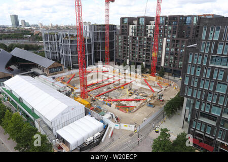 Bau im Kings Cross der neuen Facebook Büros und Theater, hinter Kohle Tropfen Yard und die Gasholders, in London, Großbritannien Stockfoto