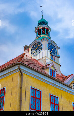 Rauma Alte Rathaus ist ein Gebäude im UNESCO-Weltkulturerbe der Altstadt von Rauma in Rauma, Finnland. Stockfoto