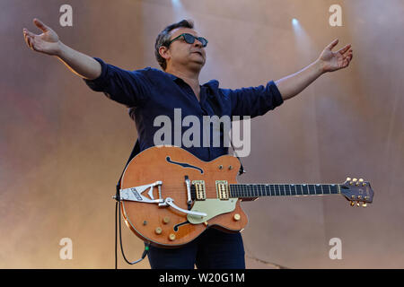 Bild: James Dean Bradfield. Samstag, 29 Juni 2019 Re: Manic Street Prediger Konzert im Schloss von Cardiff, South Wales, UK. Stockfoto