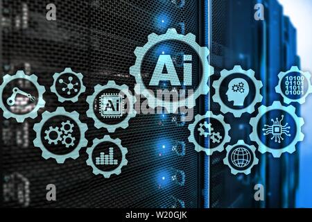 Künstliche Intelligenz hi-tech Business Technologies Konzept. Futuristische Serverraum Hintergrund. AI Stockfoto