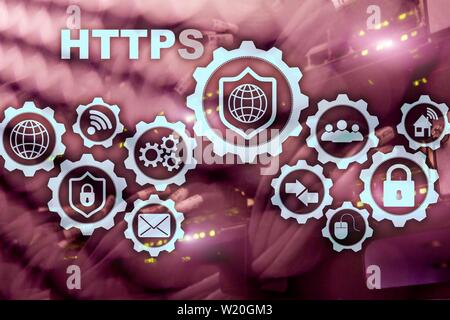 HTTPS. Hypertext Transport Protocol Secure. Technologiekonzept auf dem Server Zimmer Hintergrund. Virtuelle Symbol für Network Security web service Stockfoto