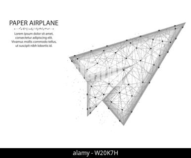 Papierflieger Low-poly-Design, Flug bis in polygonalen Stil, origami Flugzeug Wire Frame Vector Illustration auf weißem Hintergrund Stock Vektor