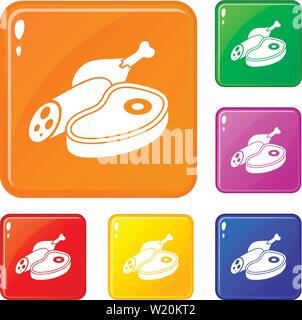 Fleisch essen Icons Set Vector Farbe Stock Vektor