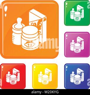 Babynahrung Icons Set Vector Farbe Stock Vektor