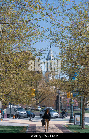 Rathaus im Zentrum der Stadt Philadelphia von Logan Circle an der Benjamin Franklin Parkway; Stockfoto