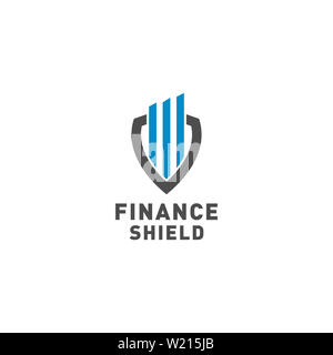 Finanzen Shield Logo Design mit blauer Farbe Stockfoto