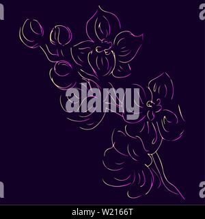 Handgezeichnete Vektorgrafiken von abstrakten Orchid Flower mit violett, gelb und rosa Farben. Hand gezeichnete Skizze einer Blume Stock Vektor