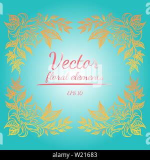 Kranz von orange Blumen Zweig auf blaue Farbe Hintergrund. Floral Design Elemente für Einladungen, Grußkarten, Poster, blogs. Hand Vektor il gezeichnet Stock Vektor