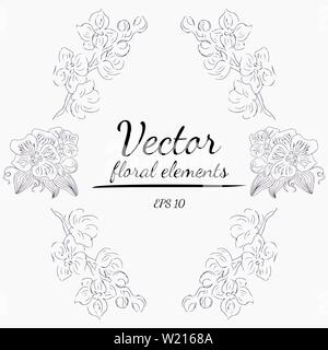 Kranz von orchideenblüten Zweig auf grauem Hintergrund. Hand Vector Illustration gezeichnet. Vektor florale Elemente Stock Vektor