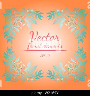 Kranz von blauen Blüten Zweig auf orange Farbe Hintergrund. Floral Design Elemente für Einladungen, Grußkarten, Poster, blogs. Hand Vektor il gezeichnet Stock Vektor