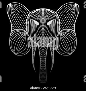 Abstrakte Hand gezeichnet Portrait von Elefant auf schwarzen Hintergrund isoliert. Vector Illustration. Skizzieren. Line Art. Stock Vektor