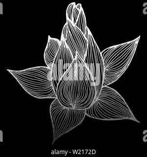 Abstrakte Hand gezeichnet Lotus Flower auf schwarzem Hintergrund. Vector Illustration. Skizze Skizze. Ansicht von oben. Stock Vektor