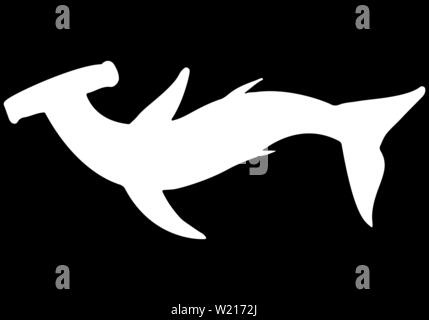 Abstrakte Hand gezeichnet Riesen hammer shark Silhouette auf schwarzem Hintergrund isoliert. Vector Illustration. Skizzieren. Line Art. Ansicht von Oben. Stock Vektor