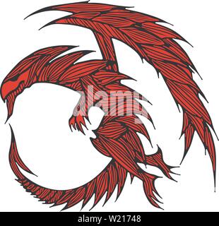 Hand gezeichnet vector Red Dragon Abbildung. Fantastische dragon Symbol. Freehand Silhouette der Mythologie aminal. Fantasy Umrisse Abbildung. Stock Vektor