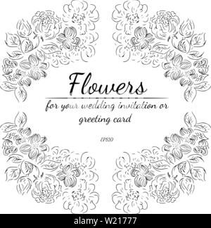 Hand gezeichnet Kranz von tropischen Blättern und Blumen auf weißem Hintergrund. Exotische botanische Design vector Elemente für Hochzeit Einladungskarten, c Stock Vektor