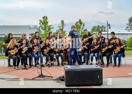 Langley Ukulele Ensemble, Willoughby Community Park, in Langley, British Columbia, Kanada Stockfoto