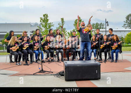 Langley Ukulele Ensemble, Willoughby Community Park, in Langley, British Columbia, Kanada Stockfoto