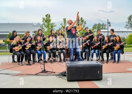 Langley Ukulele Ensemble, Willoughby Community Park, in Langley, British Columbia, Kanada Stockfoto