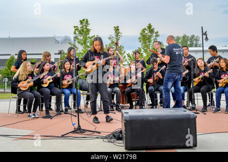 Langley Ukulele Ensemble, Willoughby Community Park, in Langley, British Columbia, Kanada Stockfoto