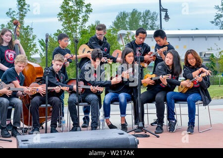 Langley Ukulele Ensemble, Willoughby Community Park, in Langley, British Columbia, Kanada Stockfoto