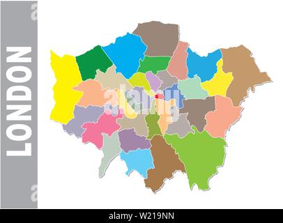 Bunte London administrative und politische Karte mit Wappen Stock Vektor