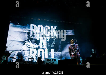 Liam Gallagher führt live in Italien während des Collisioni Festival im Barolo Stockfoto