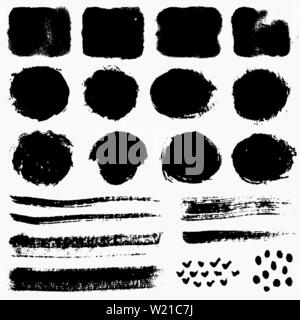 Pinsel Striche und grunge Flecken auf weißem Hintergrund. Vektor Design Elemente für Pinsel Textur, Rahmen, Banner oder Text Box. Stock Vektor