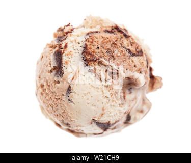 Eine Kugel von tiramisu Eis form Vogelperspektive auf weißem Hintergrund Stockfoto