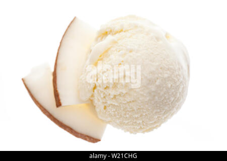 Eine einzelne coconut Eisportionierer von oben auf weißem Hintergrund Stockfoto