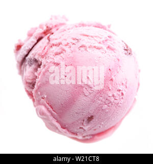 Eine einzelne Kugel himbeere Eis von oben auf weißem Hintergrund Stockfoto
