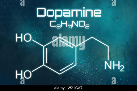 Die chemische Formel von Dopamin auf einem futuristischen Hintergrund Stockfoto