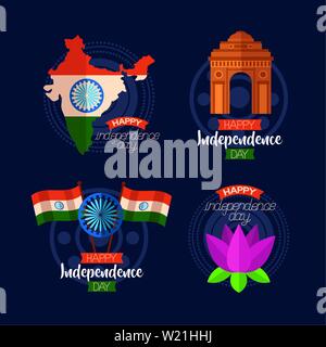 Happy Independence day Indien flache Bauweise Stock Vektor