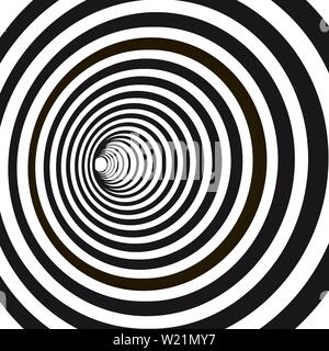 Abstrakte schwarz-weiß gestreiften optische Täuschung. Geometrische hypnotische Spirale. Geometrische Wurmloch Form Muster Abbildung Stock Vektor