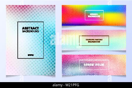 Satz der Vorlage abstract glatte verschwommen Pastelltönen, lebendige, holographische Verlaufshintergrund mit halftone Textur. Sie können für die Broschüre verwenden, Stock Vektor