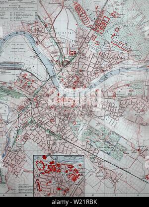 Einen Stadtplan von Dresden im Jahr 1885 historische Darstellung, Deutschland Stockfoto