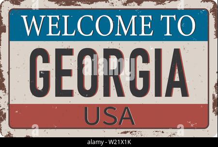 In Georgien vintage rostiges Metall Zeichen auf weißem Hintergrund Willkommen, Vector Illustration Stock Vektor