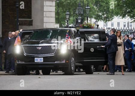 Der britische Premierminister Theresa May begrüßt der Präsident der Vereinigten Staaten, Donald Trump, in der Downing Street bei seinem Staatsbesuch in Großbritannien. Mit: Atmosphäre, Wo: London, Großbritannien Wann: 04 Jun 2019 Credit: Wheatley/WANN Stockfoto