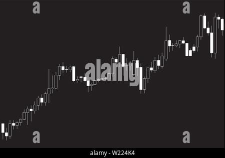 Japanische Leuchter Schwarz/Weiß-Diagramm mit Aufwärtstrend Markt auf schwarzem Hintergrund Stock Vektor