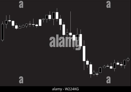 Japanische Leuchter schwarz/weiß Darstellung Abwärtstrend Markt auf schwarzem Hintergrund Stock Vektor