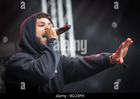 Roskilde, Dänemark. Juli 04th, 2019. Der amerikanische Rapper und Lyriker Joey Purp führt ein Live Konzert während der dänischen Musik Festival Roskilde Festival 2019. (Foto: Gonzales Foto - Thomas Rasmussen). Stockfoto